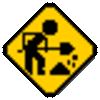 A sign with a stickman holding a shovel and digging up the ground